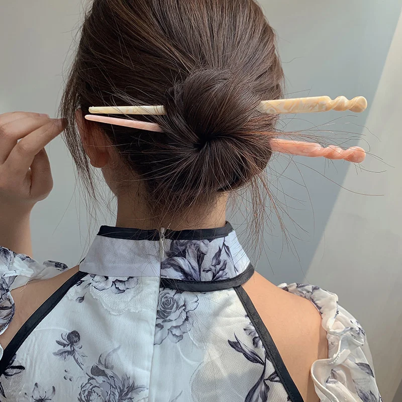

Marble Pattern Women Hairpins Retro Elegant Chinese Style Hair Sticks Acetate Resin Hair Forks Styling Tool Hair Accessories