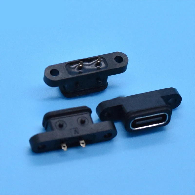 

2pcs TYPE-C 2Pin Waterproof Female USB C Socket Port With Screw Hole Fast Charge Charging Interface 180 degree USB Connector