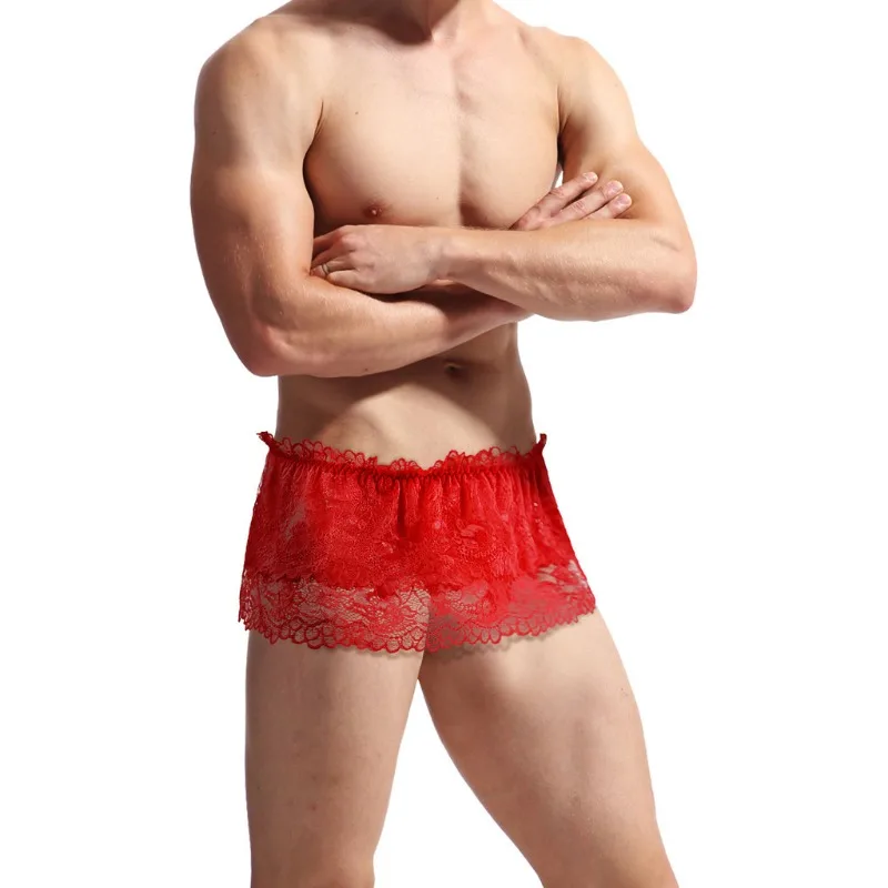 Мужское эротическое нижнее белье со средней талией, кружевные мини-юбки ...