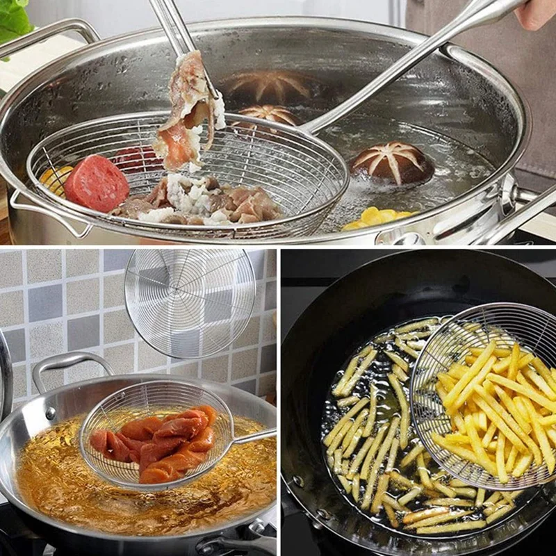 Стальная металлическая корзина для жарки с длинной ручкой