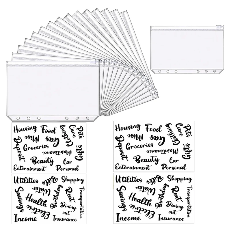 

A6 Binder Pockets Zipper Folders With Cash Envelope Labels Stickers Budget Envelopes Labels For Budget Finance Planners