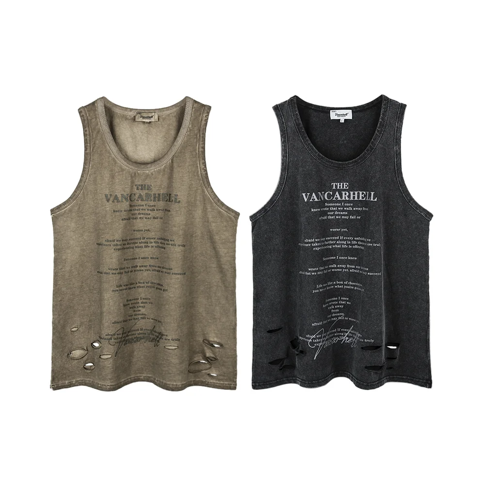 

Letter Printed Tank Top Men Gym Clothing High Quality Sleeveless Top Men Ripped Vest VANCARHELL