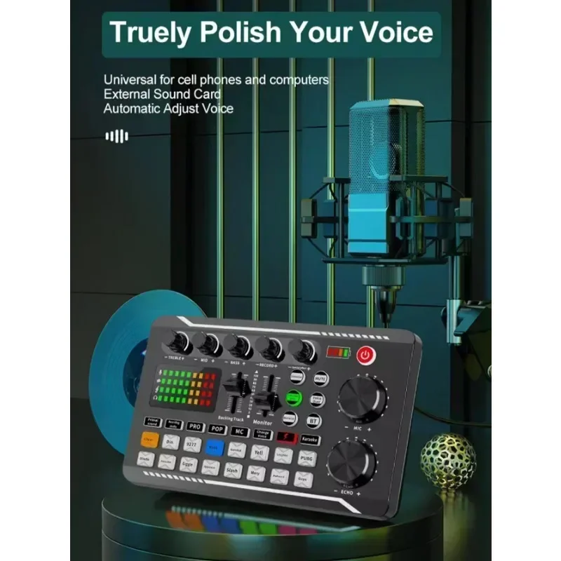 Звуковая карта F998 Live и звуковой интерфейс с DJ-микшерами изменением голоса Bluetooth