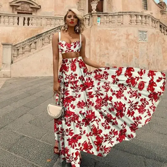 

Two Piece Set Women Skirt Suit Boho Sexy Sling Long Suit 2022 E-girl Vacation Sets Sexy Casual Skirt Sets Crop Top Y2k