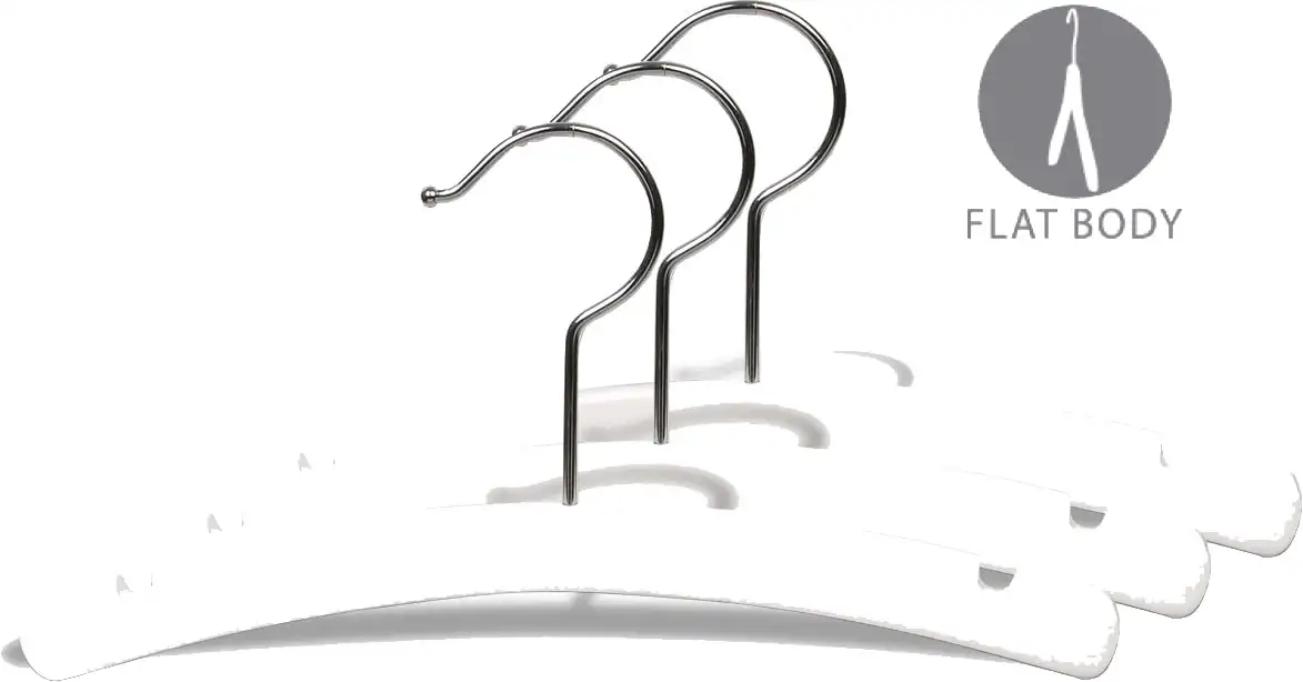 

White Wooden Top Hanger, Box of 50 12-inch Arched Hangers with Swivel Hook