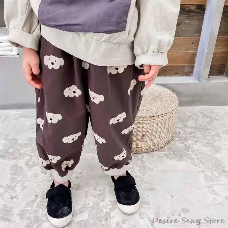 

2022 Spring Children Casual Pants Sweatpant Kids Loose Puppy full Print Washable Cotton Trousers Boys Trend Trousers