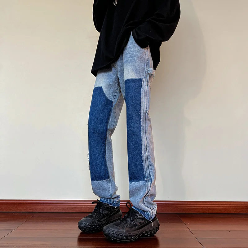 Blue Black Jeans Men Slim Fashion Casual Straight Jeans Men Streetwear Hip Hop Cargo Denim Pants Mens Trousers Large Size M-5XL