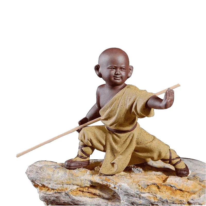 

Purple Clay Monk Statues Pottery kid creative Home decoration Kung Fu boys ceramic handicrafts Buda home decor