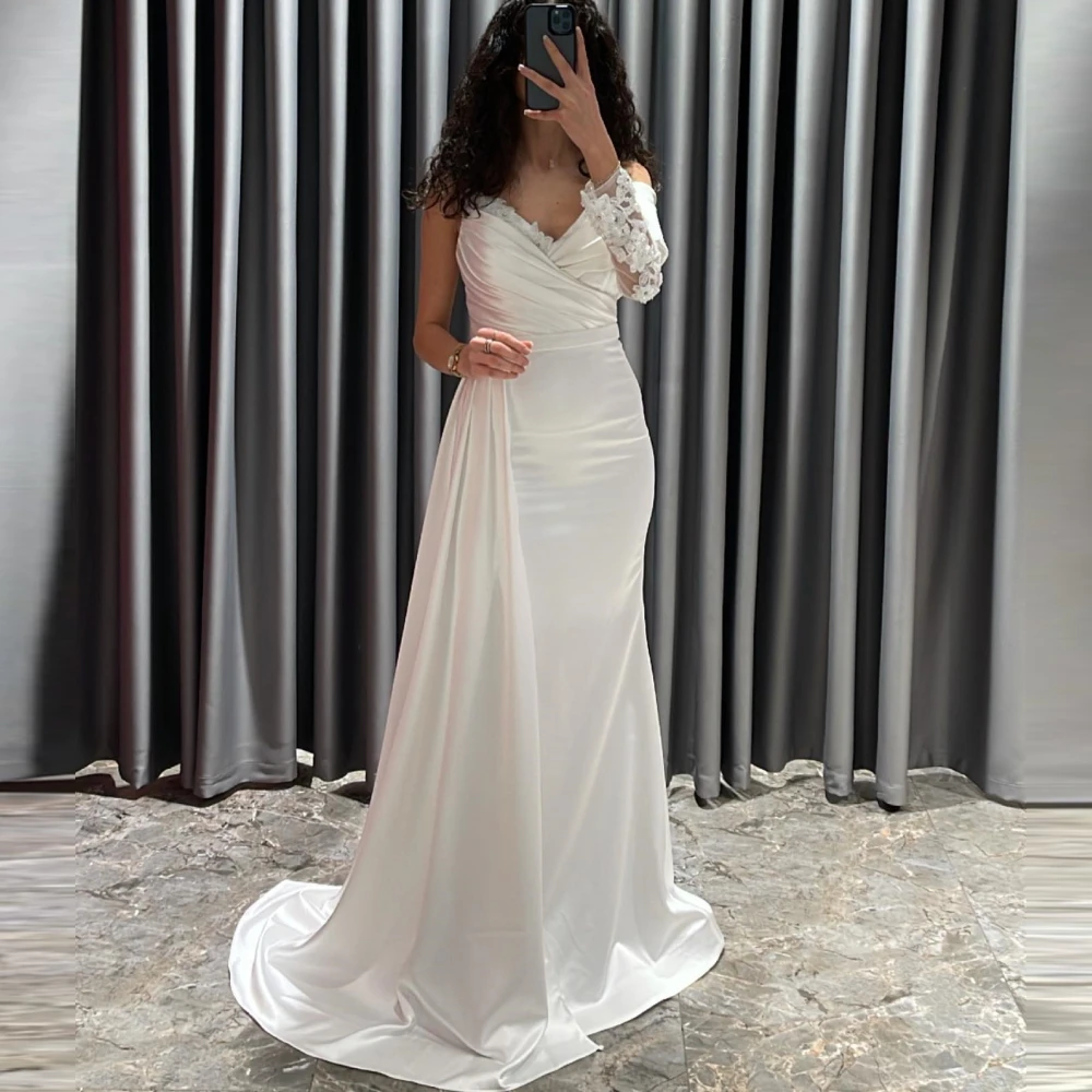 

Carolina Strapless Ivory Evening Dresses 2023 Saudi Arabia Women Satin High Split Pleat Wedding Guest Elegant Formal Party Gowns