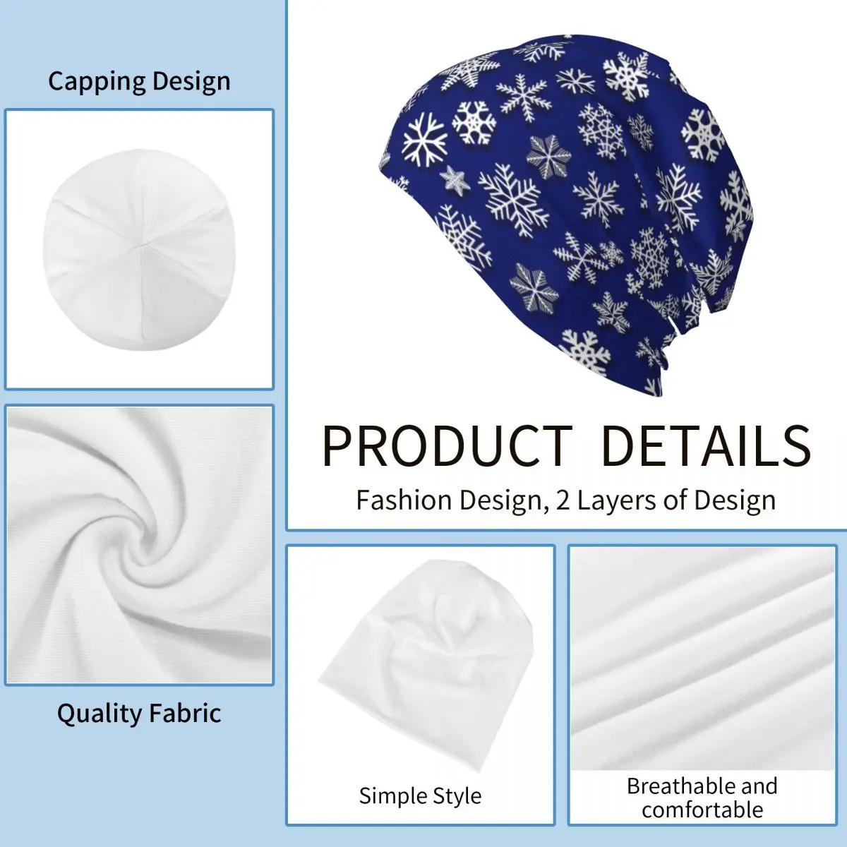 Рождественские шапки-бини со снежинками синие белые шапочки Skullies теплые мягкие
