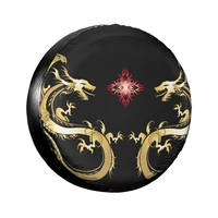 universal car tire cover case spare tire wheel bag tyre spare storage cover polyester golden dragon with fire ball