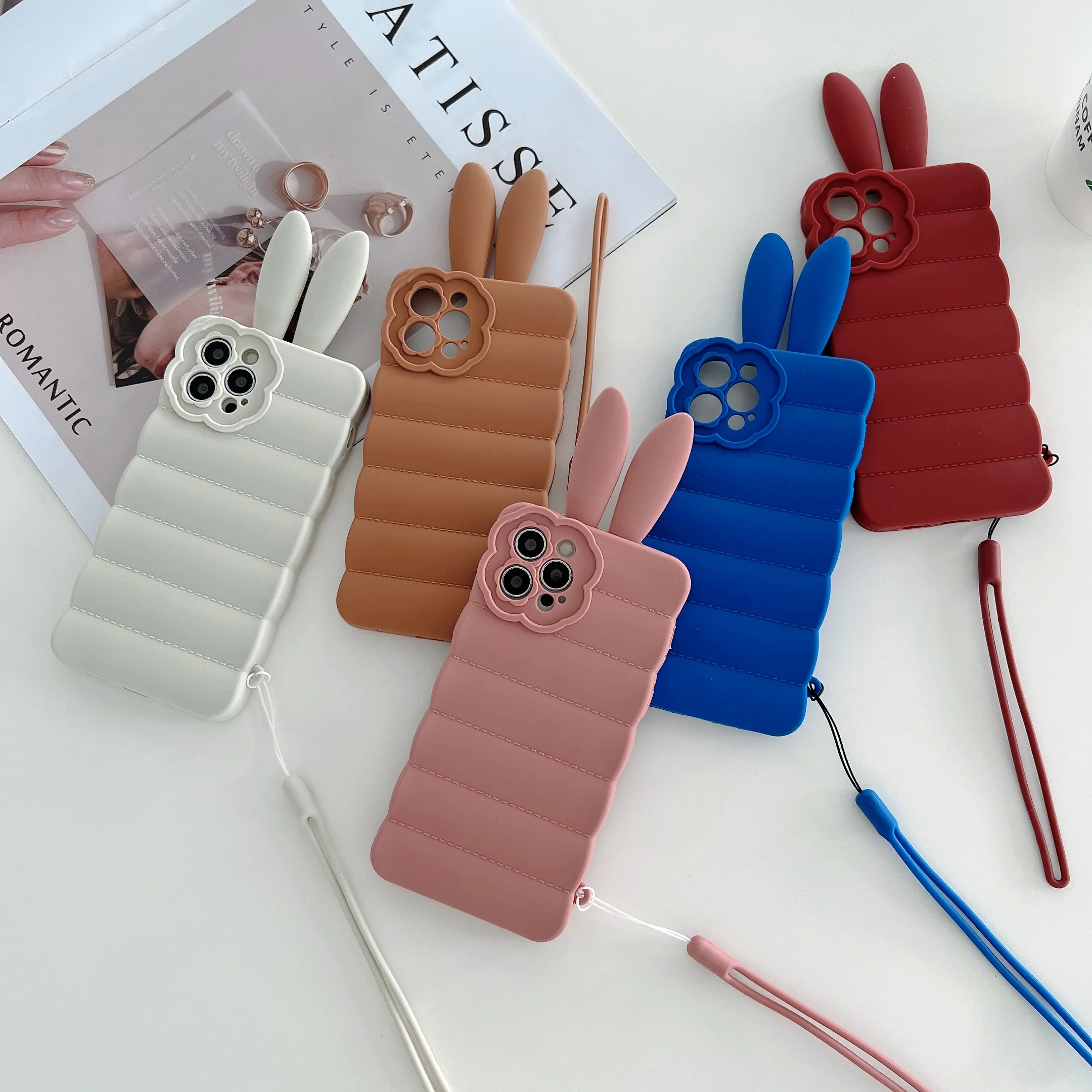 

Fashion Down Jacket Rabbit Phone Case for iPhone 13 12 Pro Max Mini 11 Xr Xs X 7 8 6 Plus SE 2020 Coque Shockproof Back Cover