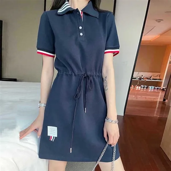 

tb cotton POLO collar dress women's short-sleeved waist skirt slim fit sexy package hip skirt skirt