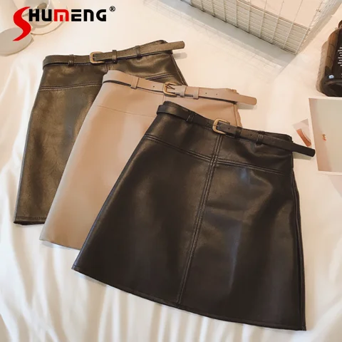 Sheepskin Leather Short Skirt Women 2022 Fashion High Waist Genuine Leather Hip Skirts Autumn and Winter New Women's Clothing