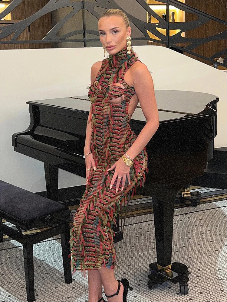 Женское трикотажное Прозрачное платье с открытой спиной без рукавов