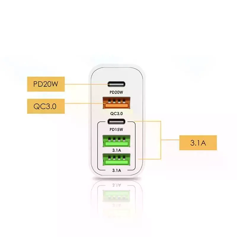 Фото 65-ваттное многопортовое зарядное устройство с поддержкой PD и QC30, быстрая зарядка, универсальная вилка для путешествий, дома, офиса, зарядка всех цифровых устройств №2