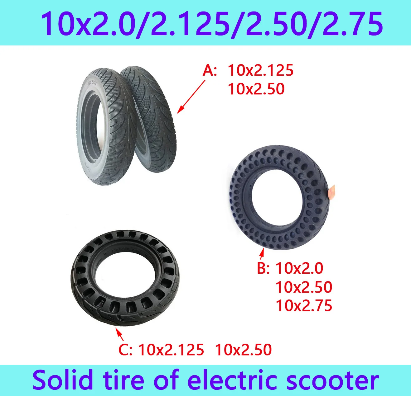 

10 Inch Solid Tire 10x2.0 10x2.125 10x2.50 Tubeless Tyre for Electric Scooter Balance Car Bicycle Inflation-free Wheel Parts