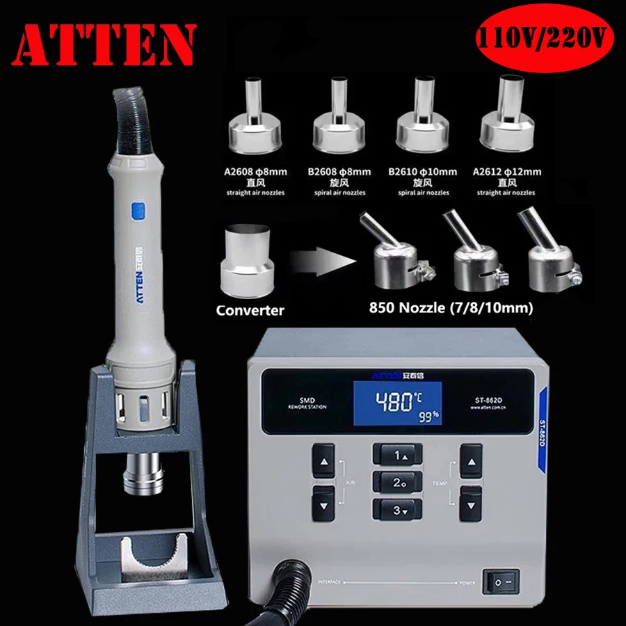 ATTEN ST-862D Hot Air Gun Soldering Station Lead-free Intelligent Digital Display 1000W Rework For Phone PCB Chip Repair | Инструменты