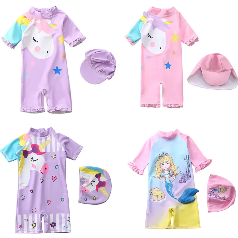 Happyflute 7-24kg Boy&Girls' One Piece Long Sleeve Pony Swimsuit Cute Baby Princess Swim Cloth