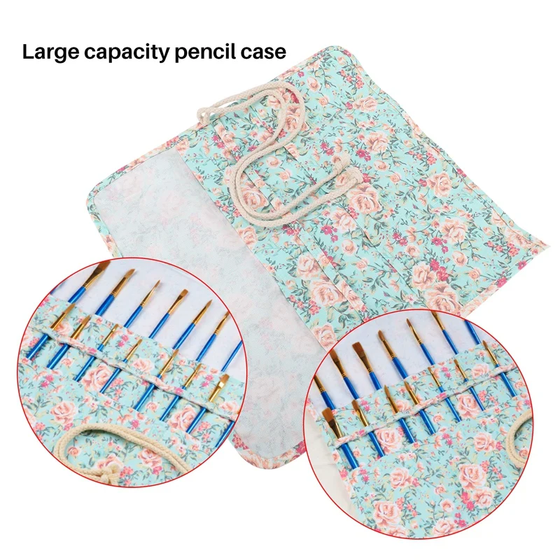 

20 Pockets Art Paint Brushes Case Roll Up Pen Holder Canvas Pouch Bag