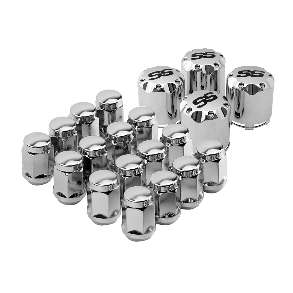 Golf Cart Chrome Wheel Lug Nuts and SS Hub Cap Covers Kit fo