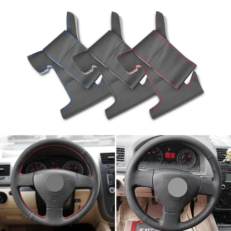 5 (v) Mk5 Jetta Polo Tiguan Touran Sagitar Caddy Eos Hand-stitched Car Steering Wheel Cover Leather Accessories