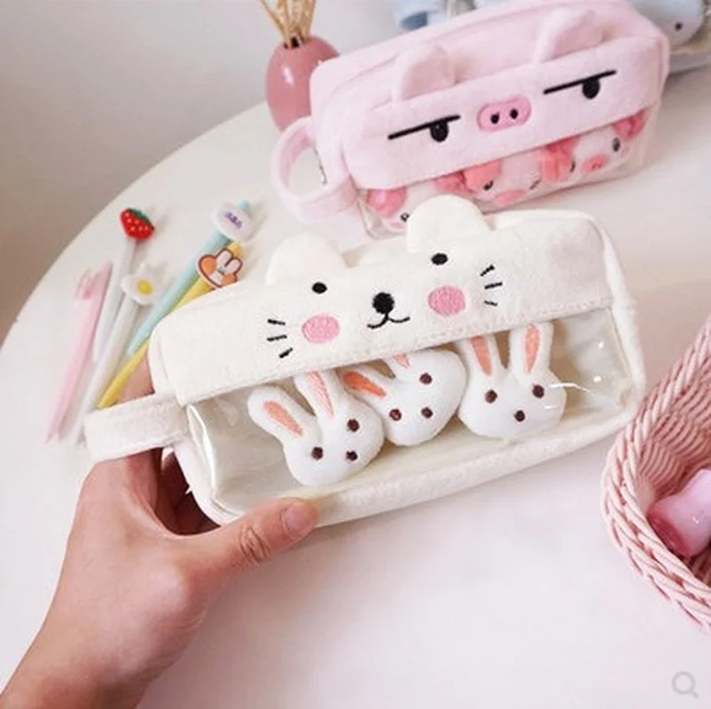 

Pink Plush Kawaii Pencil Case Student Pencil Bag Stationery Pencilcase Pen Bag School Supplies Cute Lovely Pencil Case for Girls
