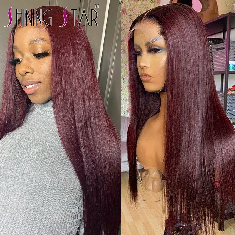 

Straight Burgundy Red 99J 13x4 Lace Front Human Hair Wigs For Black Women Remy Human Hair Wig 180% Transparent Lace Frontal Wigs