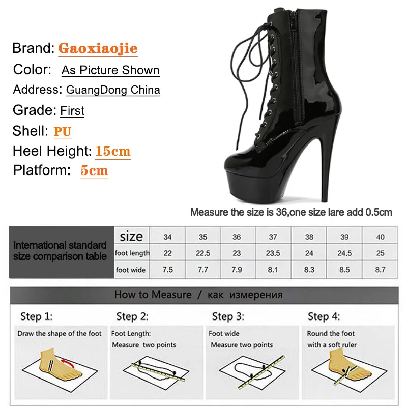 New Design Sexy Extreme Heel Shoes Erotic Lap Black Dancing Ankle Boots Patent Leather 20CM Stripper Heels Shoe for Party Club images - 6
