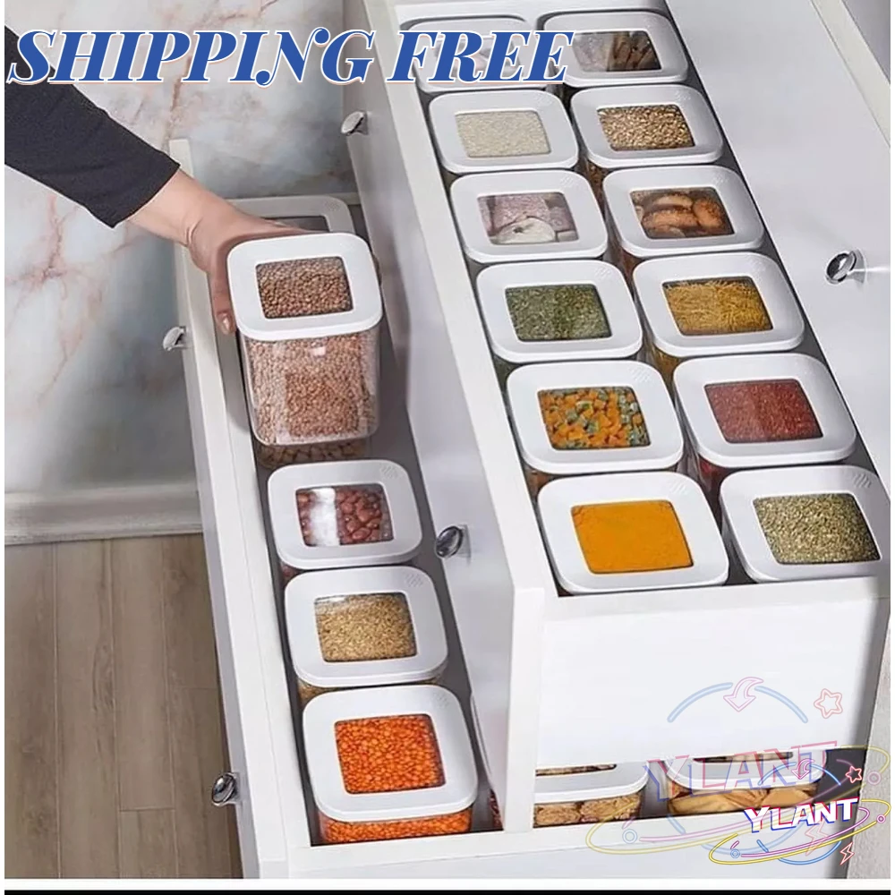 

SW 2PCS Container Set Organizer Square Vacuum Lid Airtight Jars Pantry Noodle Legume Cereals Rice Pasta Kitchen Food Storage Box