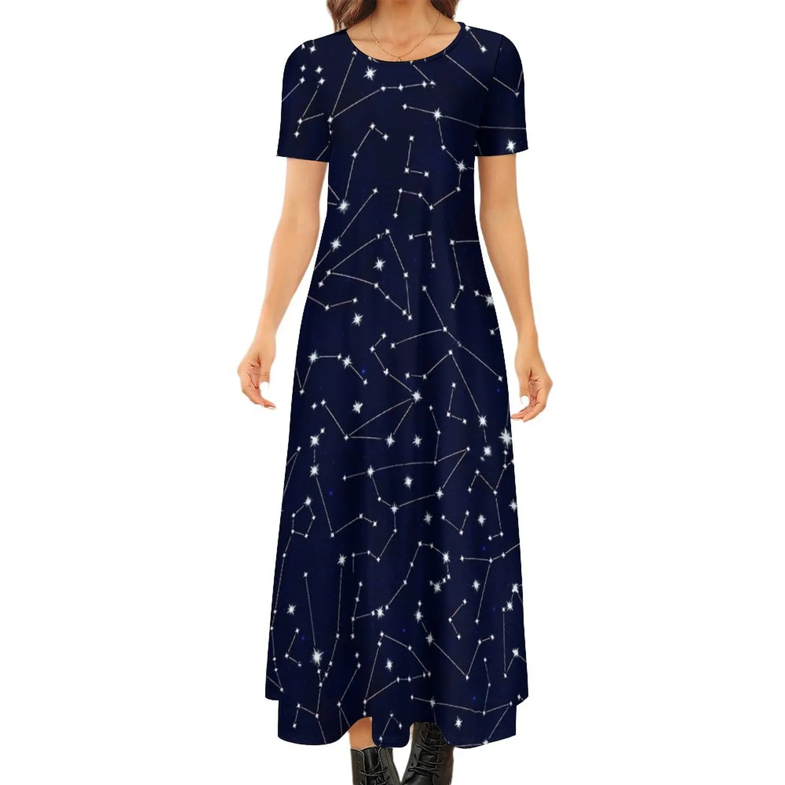 

Astrology Dress Starry-Eyed Surprise Elegant Maxi Dress Womens Short Sleeve Streetwear Bohemia Long Dresses Large Size