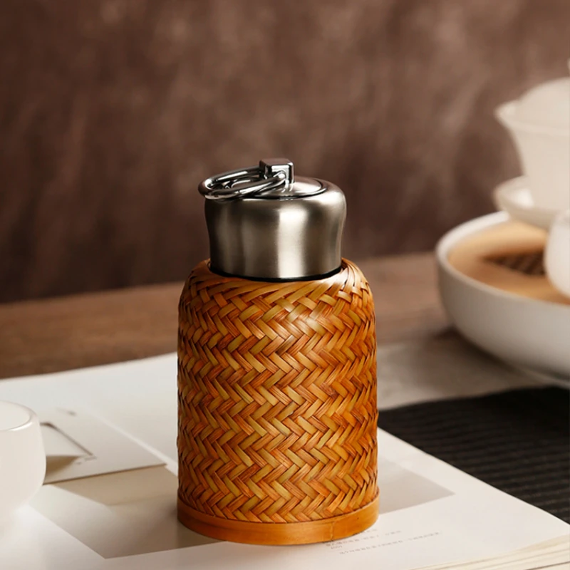 

Bamboo Woven Water Cup Heat Preservation Cup Kettle High-End Travel Portable Cup Vintage Small Thermo Tea Cup