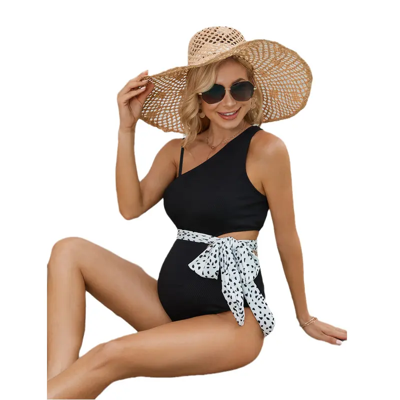 

Пикантный купальник на одно плечо для беременных женщин однотонные бикини с открытой спиной и поясом пляжная одежда летний женский цельный купальный костюм