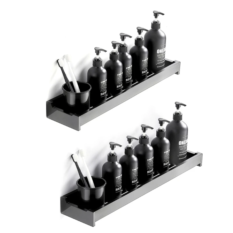 

Wall Mount Storage Rack Metal Floating Bathroom Shelf with Towel Bar