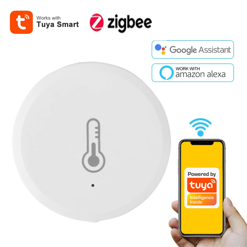 Tuya Zigbee Temperature Humidity Sensor Indoor Hygrometer Thermometer Detector Smart Life Remote Control with Alexa Google Home