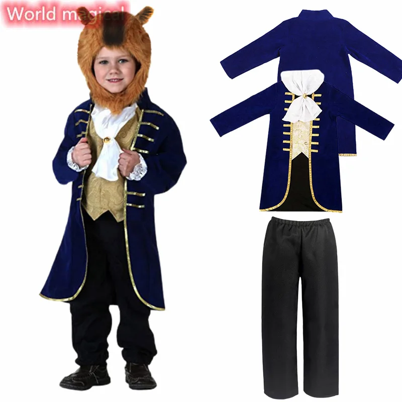 

Beauty Beast Cosplay Costume Boy Girl Beast Prince Costume Movie Cosplay Fantasy Halloween Cos Suit New Year Navy blue jacket