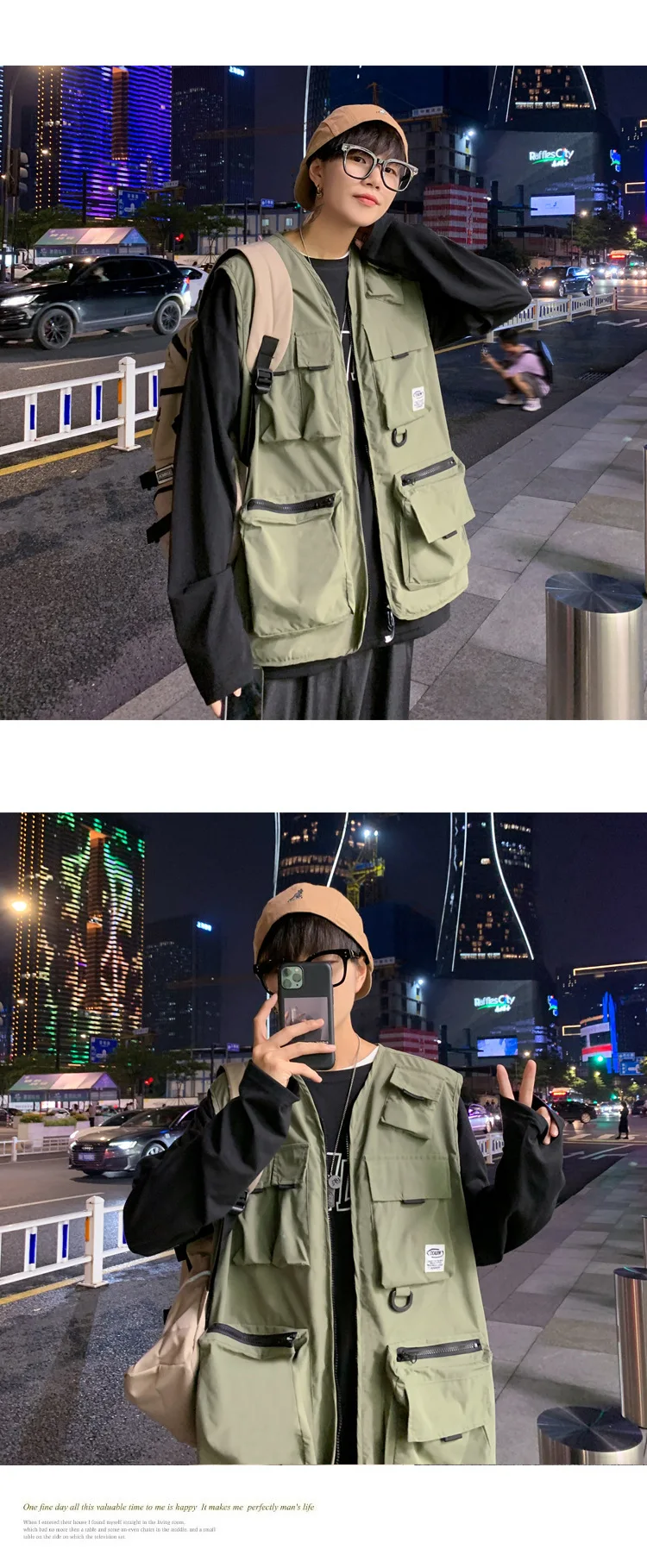 In spring and autumn, ins functional tactical vest men trend multi-pocket tooling sleeveless jacket coat vest
