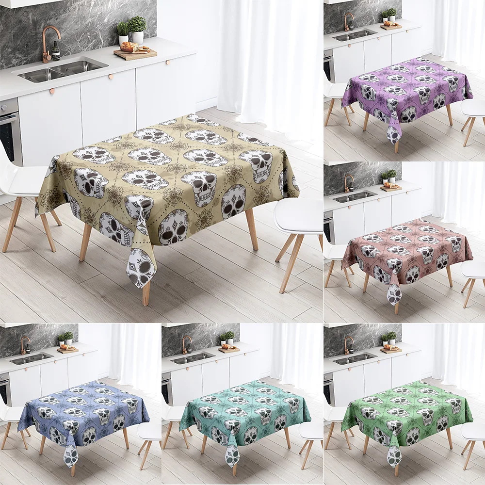 

Geometric Skull Colorful Tablecloth Home Decor Stain Resistant Waterproof Table Decoration Rectangular Kitchen Fireplace Tops