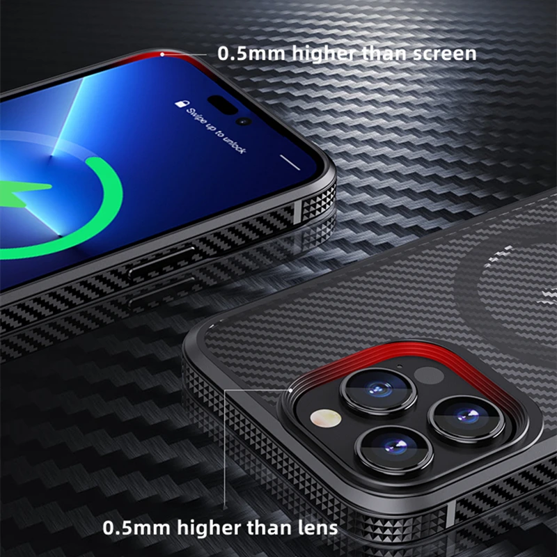 IPAKY for iPhone 14 Magnetic Case 14 Pro 14 Plus Carbon Fiber Anti-fingerprints Translucent Case for iPhone 14 Pro Max Case