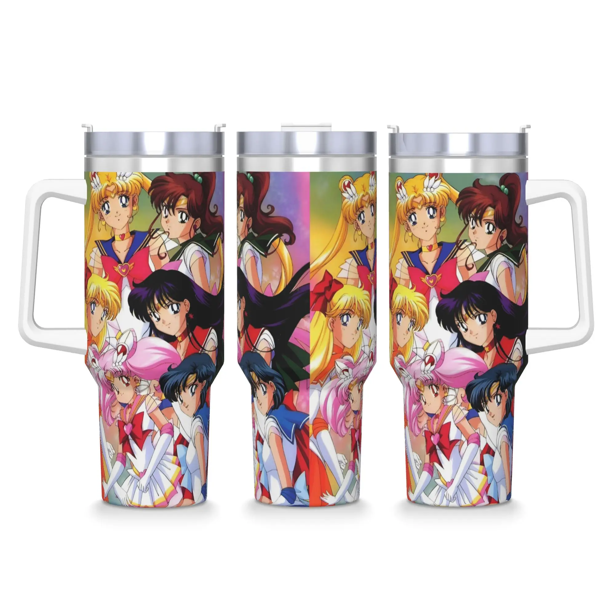 Фото S-Sailor M-Moon Аниме Стакан из нержавеющей стали для вождения Термокружка с соломинкой и крышкой Кружки на 40 унций Чашка для холодной и горячей воды Бутылка №1