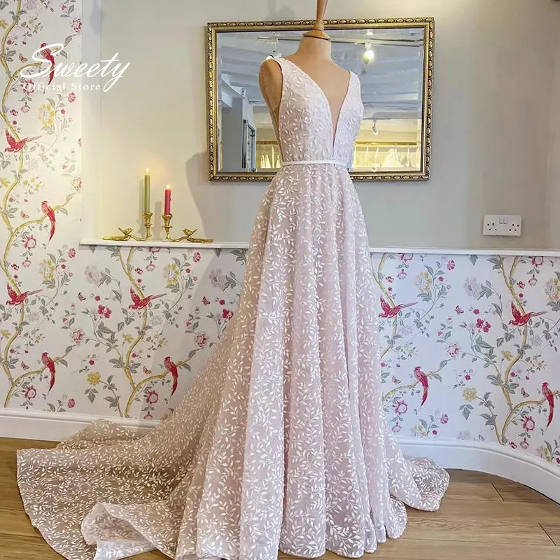

Simple Wedding Dress Chiffon A-line Floor Length V-neck Bride Dress Appliques Sleeveless Slit A Line Button Robes De Mariée
