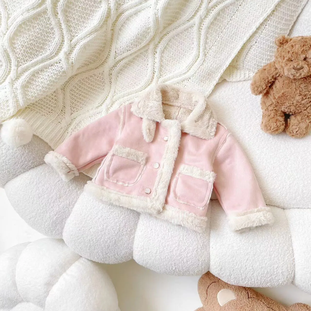 

Childrens Girls Plush Jacket 2023 Winter New Stylish Korean Suede Plus Velvet Baby Girls Jacket Hairy Warm Kids Girls Outerwears