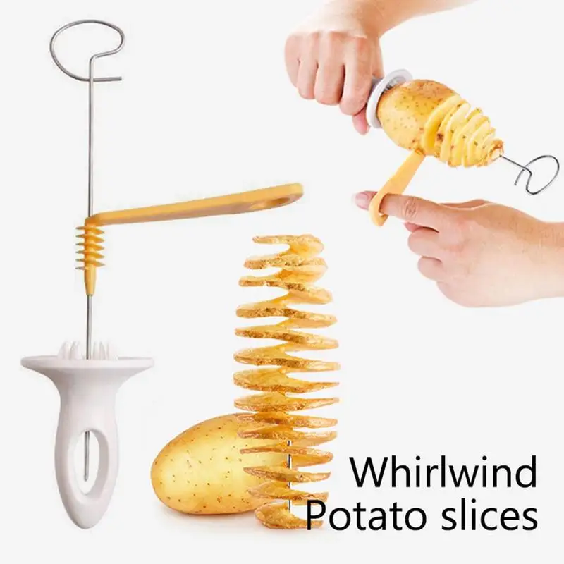 

Stainless Steel Rotate Potato Slicer Twisted Potato Slice Cutter Spiral Manual Creative Kitchen Gadgets Vegetables Spiral Knife