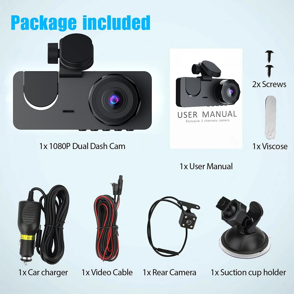

2 Inch IPS Dash Cam DVR Dashcam Full High-definition Cycle Video Recorder Rear View Mirror Driving Recorders for Car Player