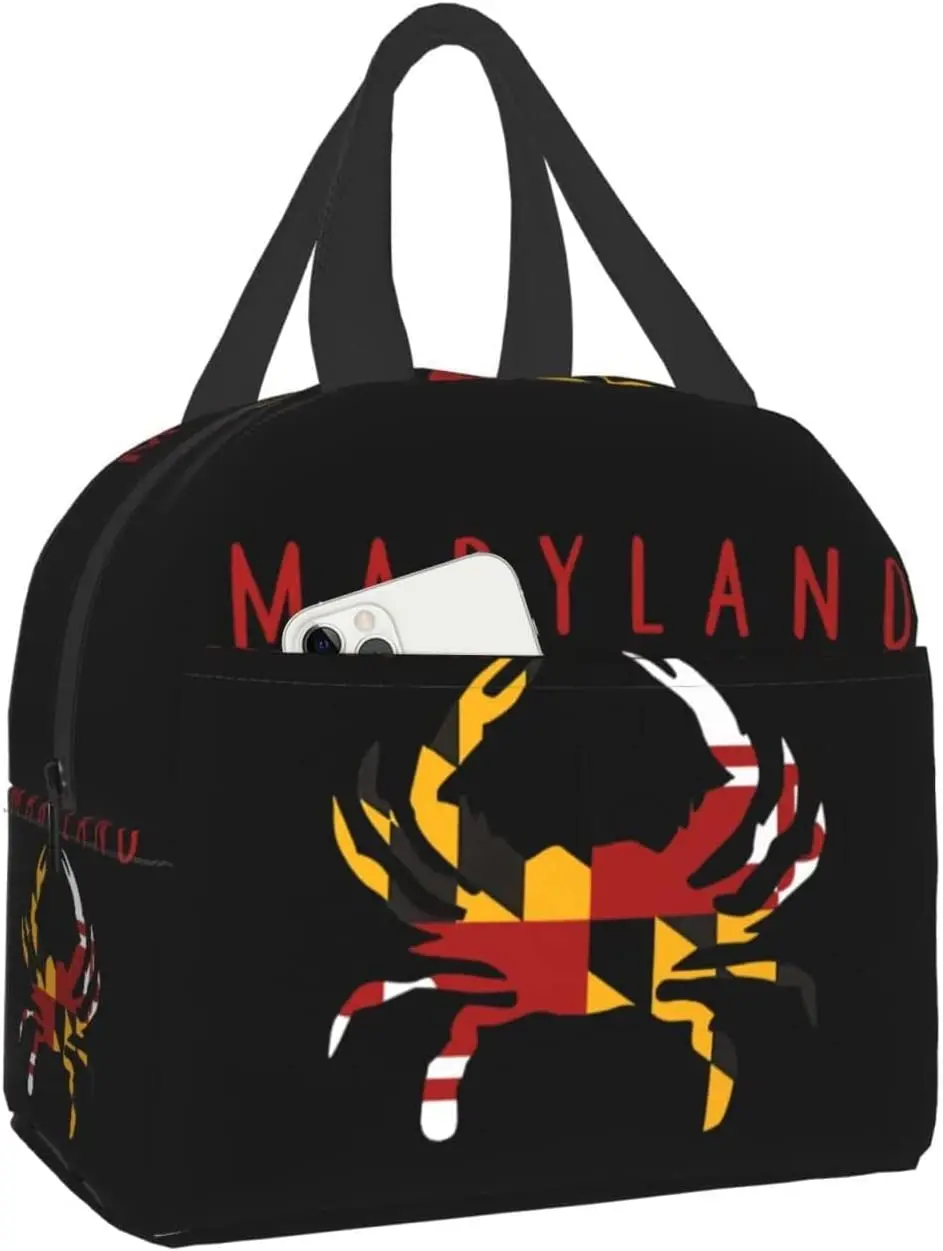 

Сумка для ланча с флагом штата Мэриленд, Женский теплоизолированный тоут с передним карманом для офиса, работы, отдыха на открытом воздухе, ...
