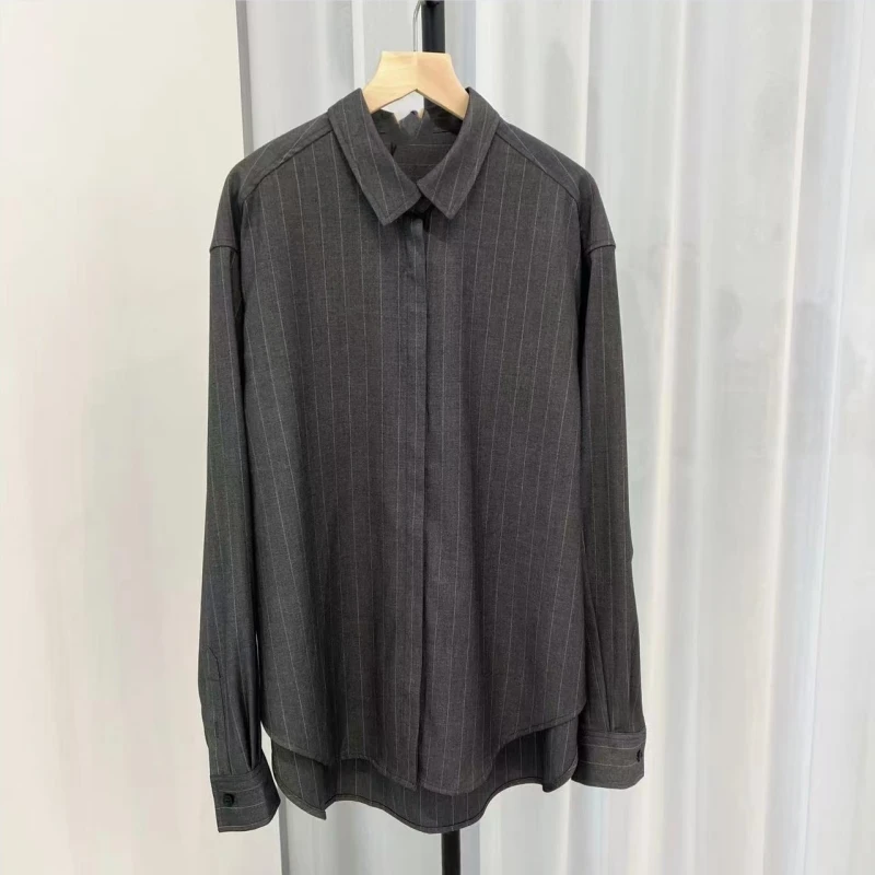 Nordic TT новый нишевый дизайн серая полосатая женская свободная рубашка с острым