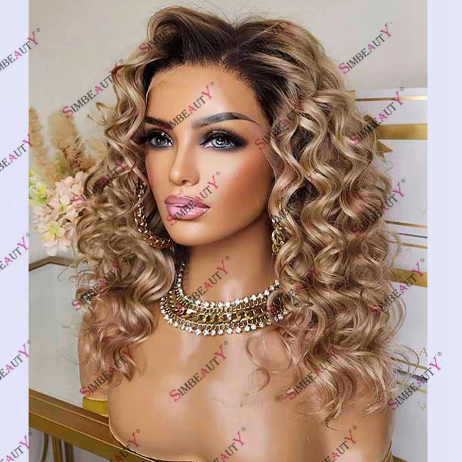 Transparent Lace Caramel Blonde Wavy Human Hair 13x6 Lace Front Wig for Women 180 Density Remy Peruvian Hair Lace Front Wig