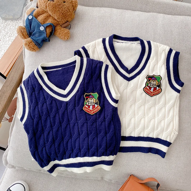 

0-5Years Toddler Kids Boy Girl Knitwear Waistcoat V-neck Sweater Vest Knitting Outwear Pullover Tops Autumn Clothes