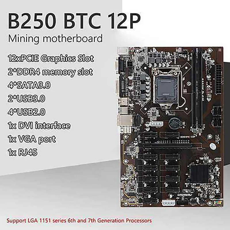 B250B BTC Mining Motherboard With G3900 CPU+Fan+240G SSD+8G DDR4 RAM+Switch Cable 12 PCI-E X1 Slot LGA1151 DDR4 SATA3.0