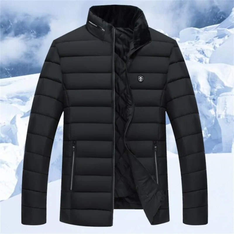 Red blue black winter warm jacket men coat Cotton clothes Short down jacket thick velvet Middle-aged elderly stand collar b291